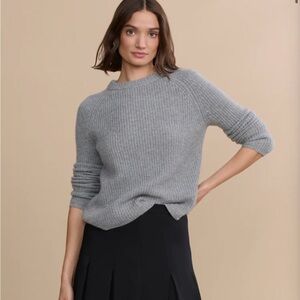 $395 JENNI KAYNE 100% CASHMERE Heather Grey Fisherman CREWNECK  SWEATER XS